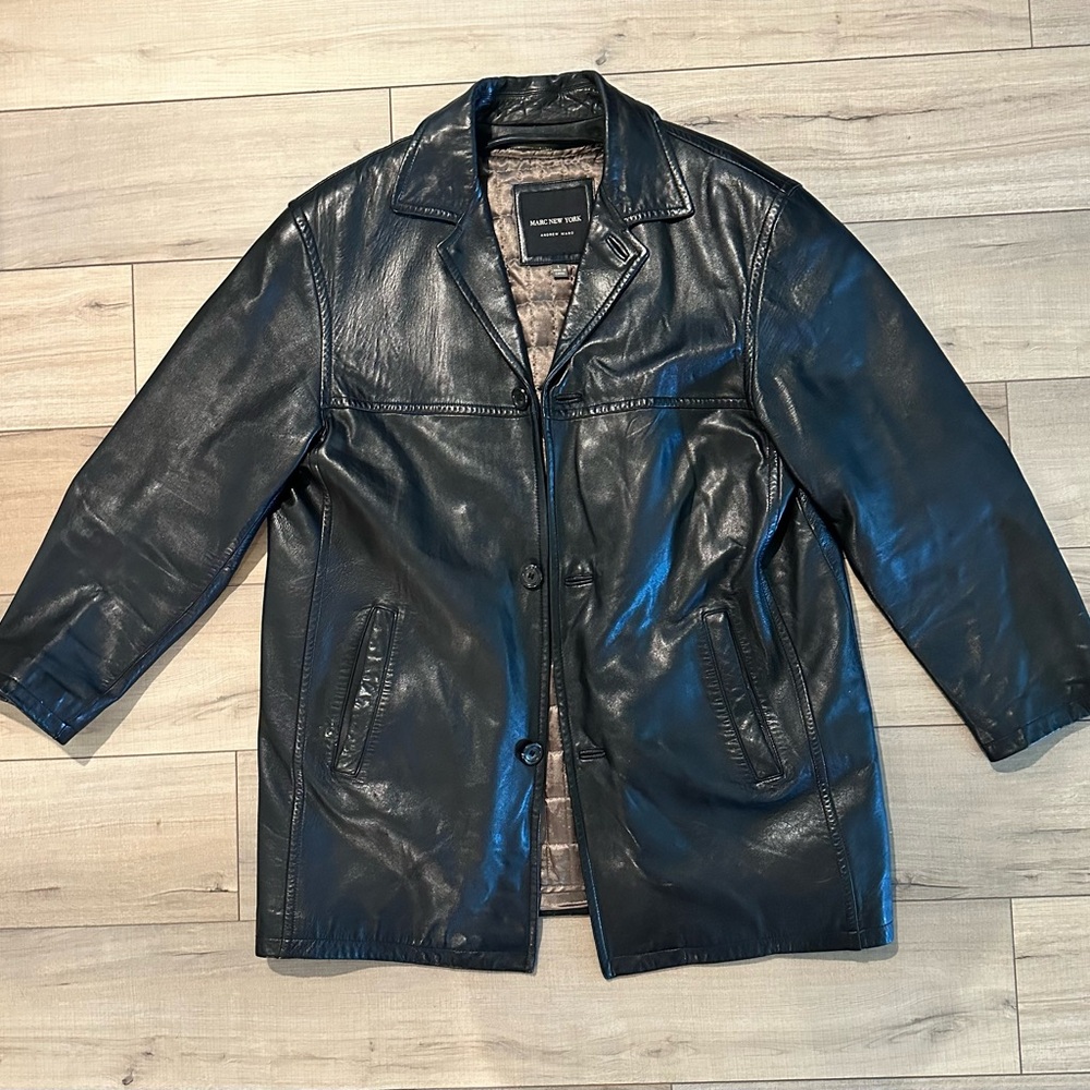 Black Leather Jacket - Andrew Marc New York - Men’s Large - Removable Lining